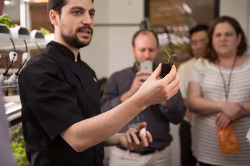 An instructor speaking during the zero food waste event.