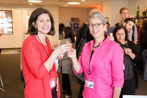 Attendees clink glasses during an event.