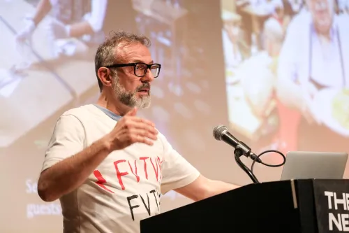 Massimo Boturra speaks at the zero waste event.