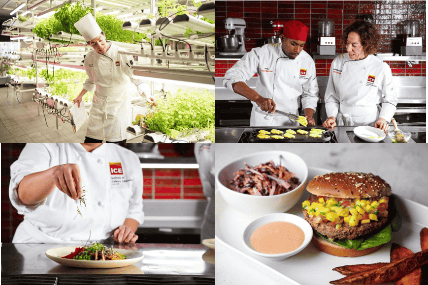 a collection of photos showing dishes and techniques of ICE's Culinary Nutrition course