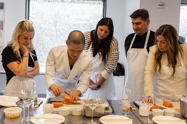 Chef Nozomu Abe does a sushi demo.