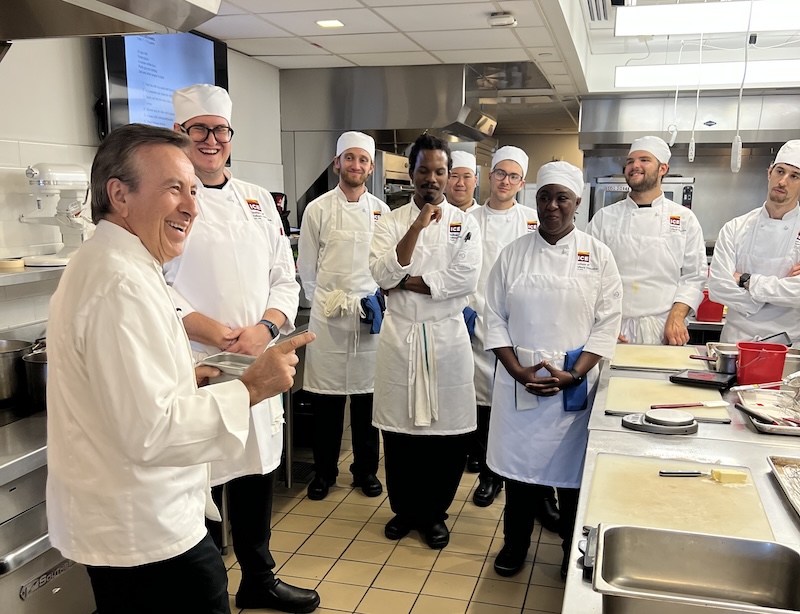 Chef Daniel Boulud speaking with ICE students