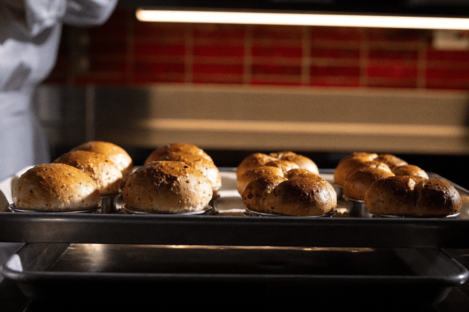 Tray of baked buns.