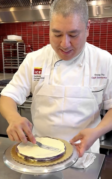 ICE Pastry Chef Trung and his rainbow crepe.