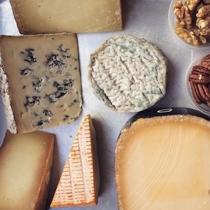 Plate of American cheeses.