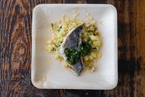 On the menu: Chef Rose prepared a vibrant grilled branzino with herbed salsa verde over a bed of seasoned couscous salad.