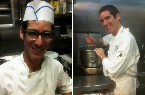Chef Lorne working at Abe & Arthur's (left) and Rockefeller Center (right).
