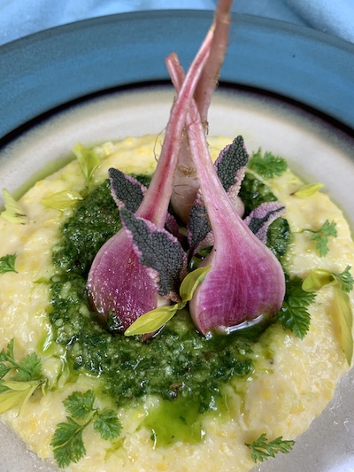 Roasted radish polenta