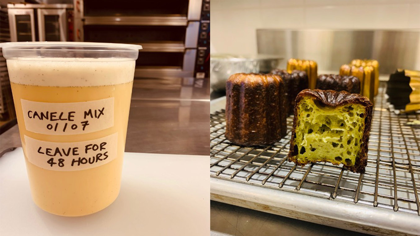 Chef Rory's canele mixture and matcha canales