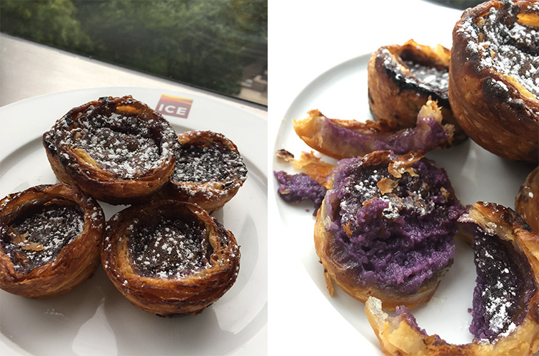 Chef Penny's final ube custard tarts come out beautifully.