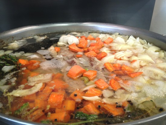 vegetables simmering to make stock