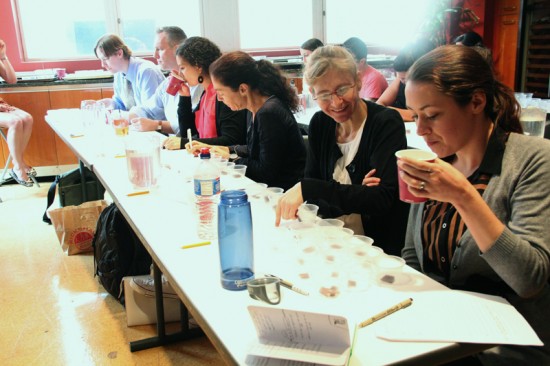 Students and professionals tasted 15 different chocolates in a palate training exercise.