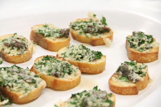 Anchovy, cheese and parsley toasts