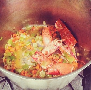 Building flavor with a lobster shell-based stock.