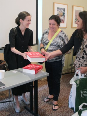 Amanda answers students' questions and signs their New York Times cookbooks.