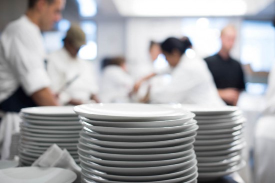stack of plates professional kitchen
