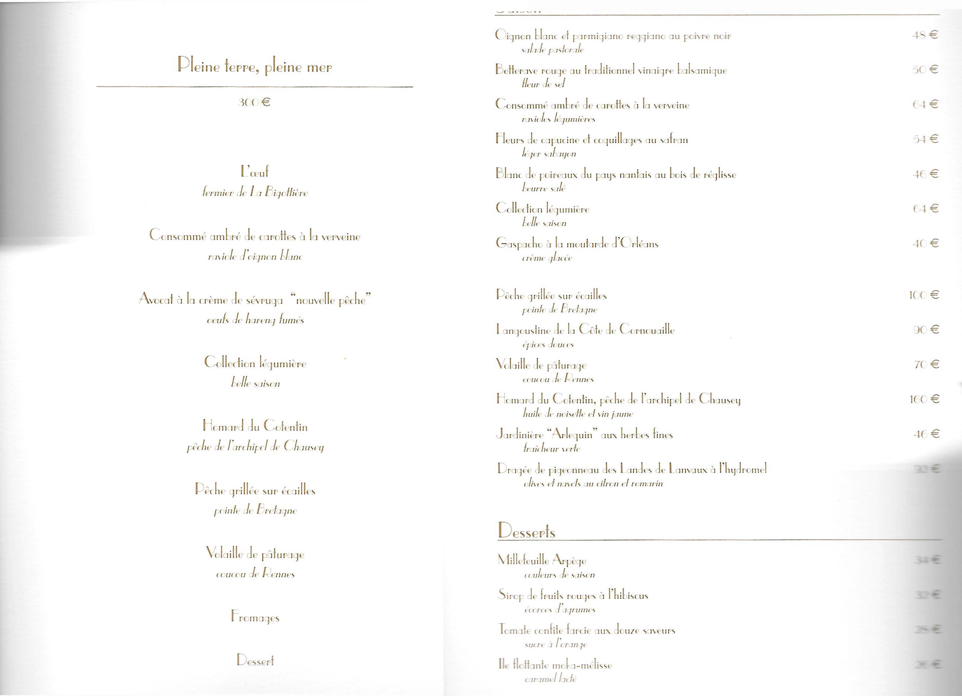 Alain Passard Arpege Menu