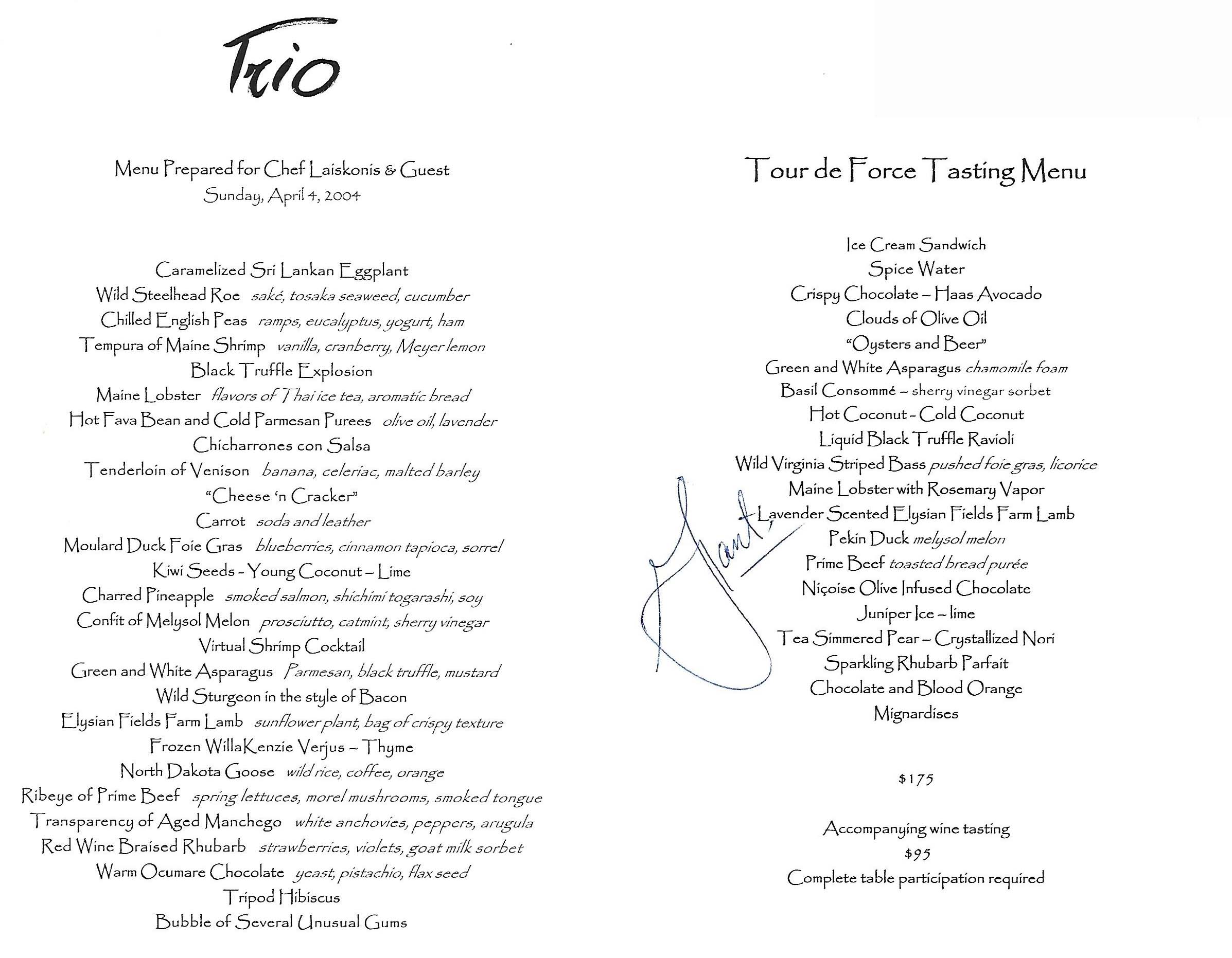 Trio Grant Achatz Menu