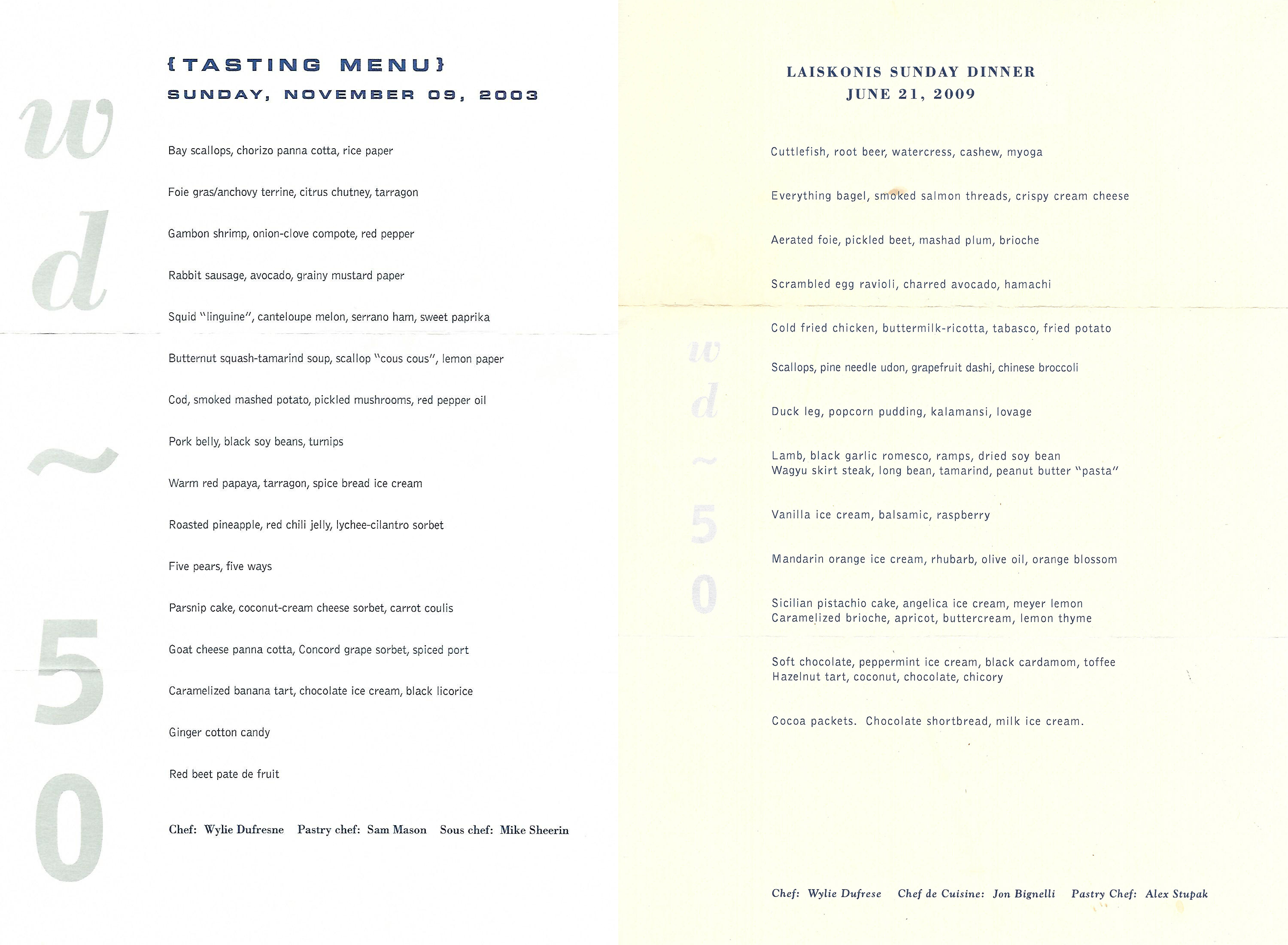 wd50 restaurant menu