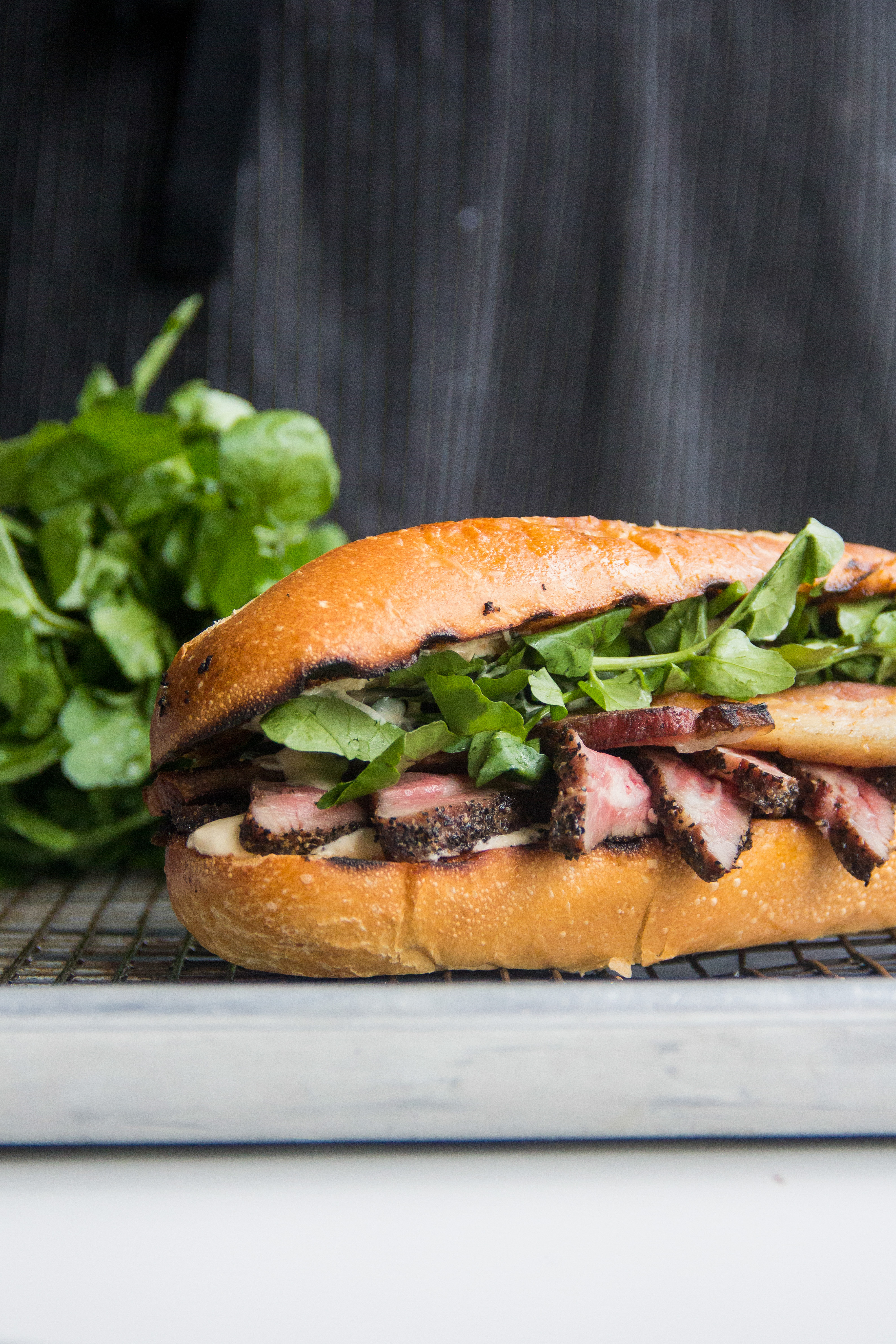 sous vide steak sandwich with bacon