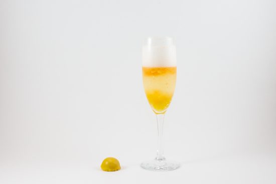 Pastry Chef Kathryn Gordon prepared this pomelo and cantaloupe calissons with a champagne cocktail