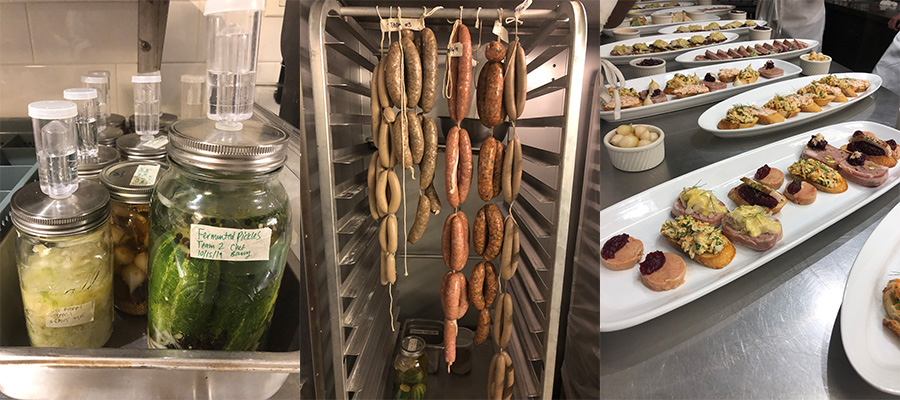 Pickles, sausage and hors d'oeuvres from Mod 5 classes