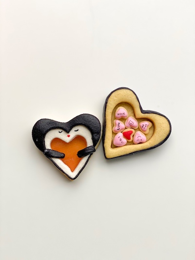 Penguin heart cookies