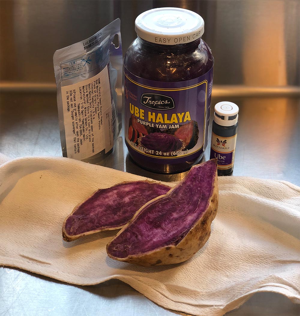 Chef Penny experiments with ube powder, jam and extract, plus a purple potato.