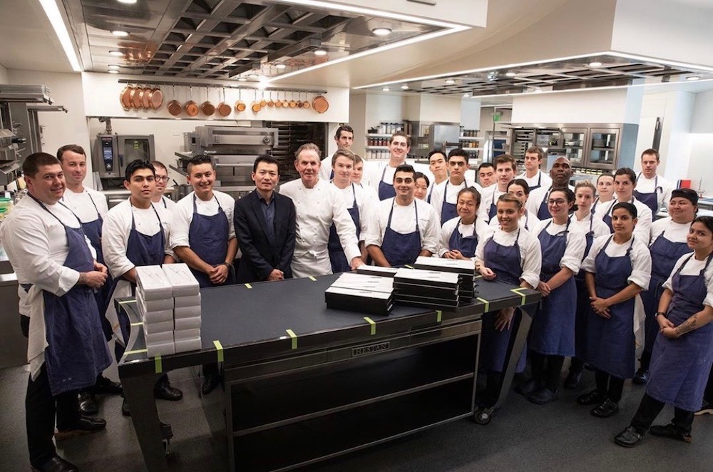 Shant Halajian with Chef Thomas Keller and his kitchen staff at The French Laundry