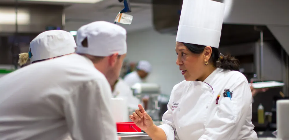 chef lorrie reynoso teaching a course at institute of culinary education