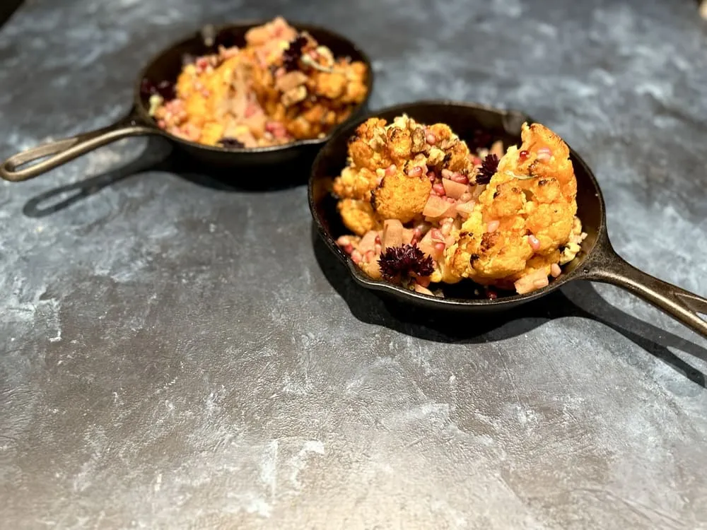 Maple Harissa Cauliflower with with Pomegranate Pear Salsa
