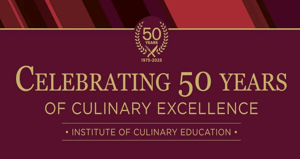 A promotional image advertising the Institute of Culinary Education's 50-year anniversary