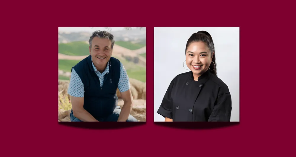 Graphic of graduation speakers: Chef Sugar Sungkamee and Keynote Speaker Marino Monferrato