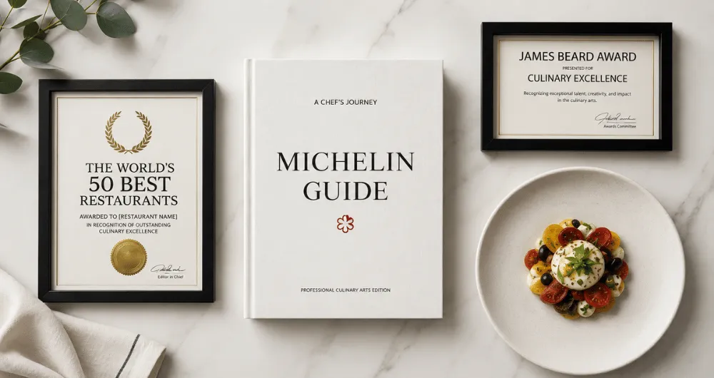A close-up of the Michelin Guide book, showcasing its iconic red cover and gold Michelin star logo.