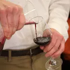 Pouring wine out of a decanter.