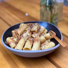 Miso Cream Pasta with Caramelized Onion