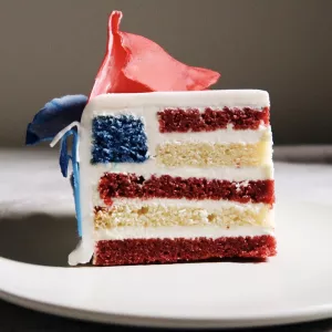 A slice of Independence Day velvet cake.