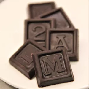 chocolates made with an alphabet block mold