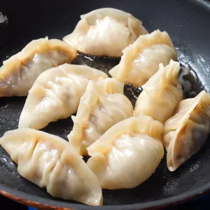 Chinese dumplings in a pan