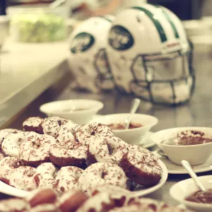 Football helmets and donuts 