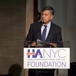 HANYC President and CEO Vijay Dandapani announces ICE as the hotel association's exclusive, official education partner.