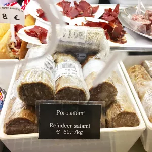 reindeer sausage in helsinki market