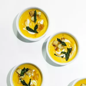 squash soup with crispy sage is a southern side dishes for thanksgiving