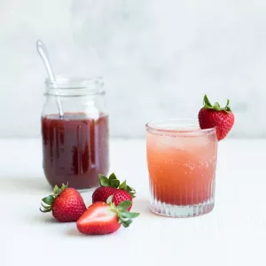 strawberry rhubarb shrub for a summer cocktail