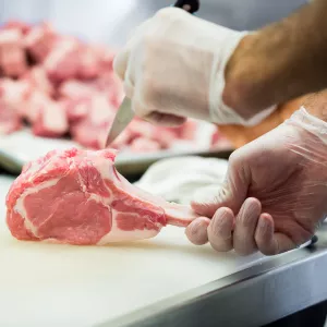chef butchering veal