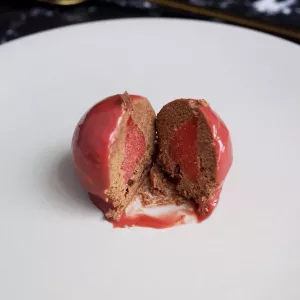 Chocolate Mousse and Cherry Gelee Spheres
