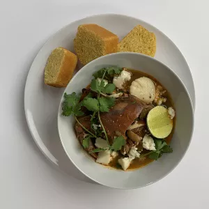 Seafood and white bean chilli with cornbread