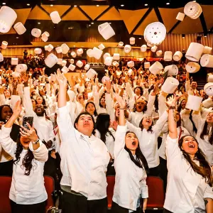 ICE students throw their toques in the air at ICE's 2023 commencement ceremony