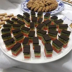 Venetian rainbow cookies are served on cookie day in ICE's Pastry & Baking Arts program.