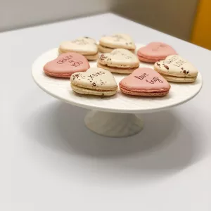 Chef Penny's rose conversation heart macarons.